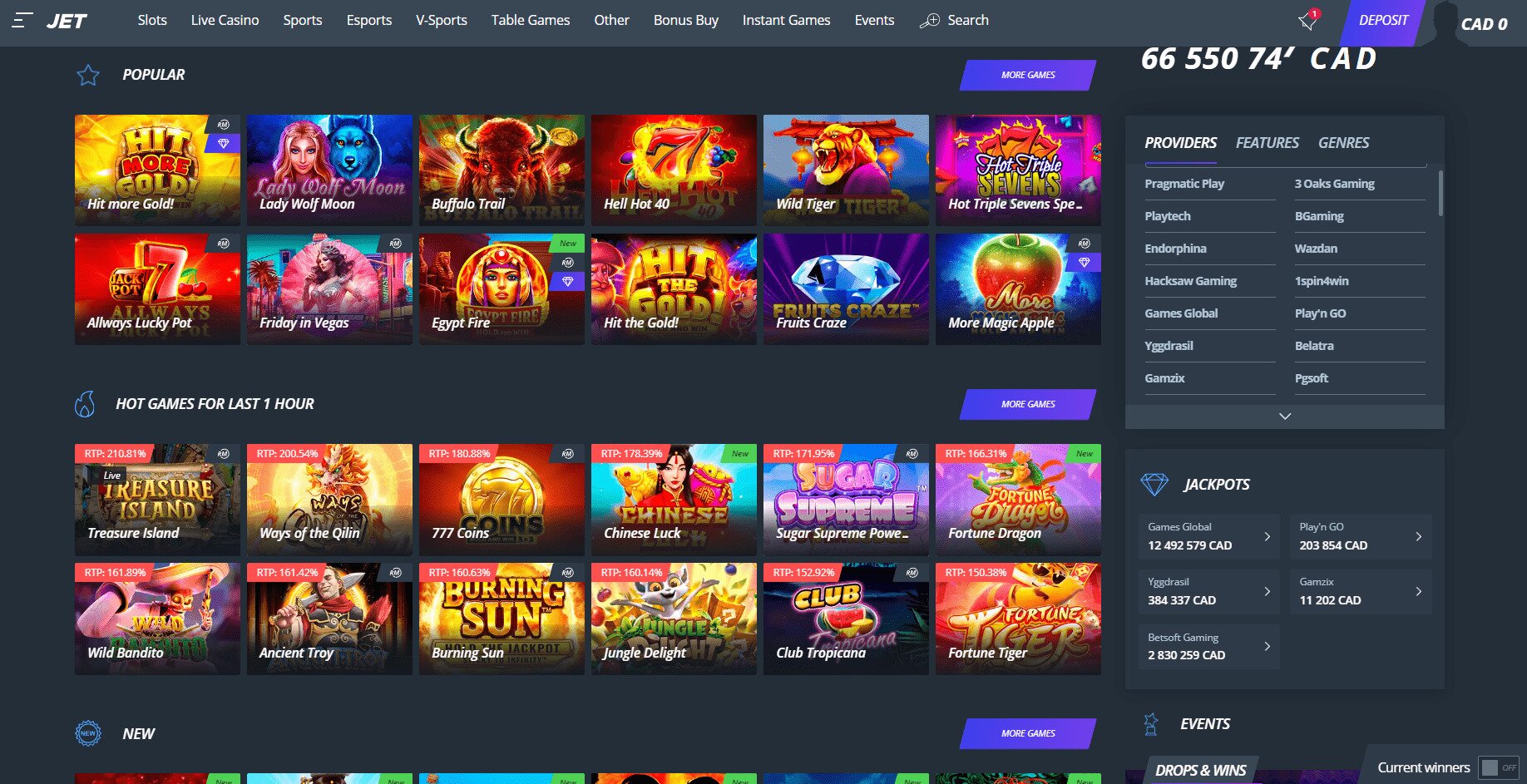 Jet Casino Games Library